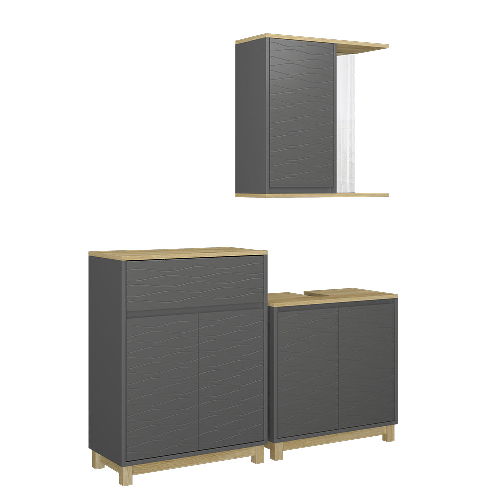 Vicco Set di mobili da bagno Antracite/quercia 3 parti, con ripiano per il bagno
