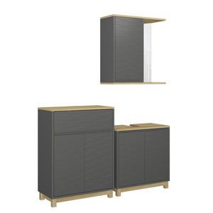 Vicco Set di mobili da bagno Antracite/quercia 3 parti, con ripiano per il bagno