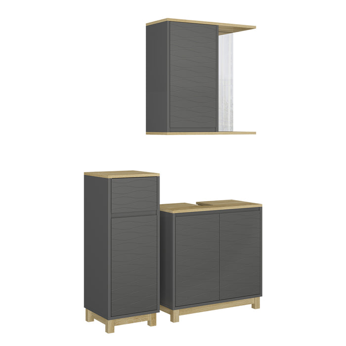 Vicco Set di mobili da bagno Antracite/quercia 3 pezzi, con cabinet midi