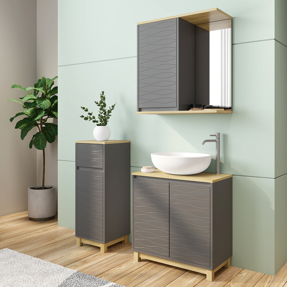 Vicco Set di mobili da bagno Antracite/quercia 3 pezzi, con cabinet midi