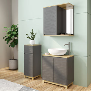 Vicco Set di mobili da bagno Antracite/quercia 3 pezzi, con cabinet midi