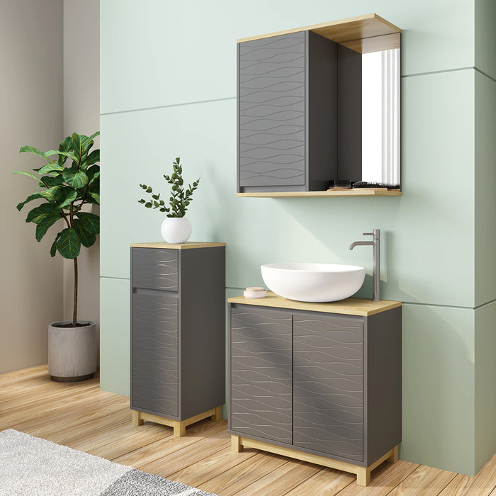 Vicco Set di mobili da bagno Antracite/quercia 3 pezzi, con cabinet midi