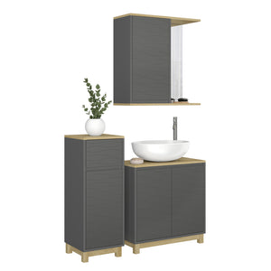 Vicco Set di mobili da bagno Antracite/quercia 3 pezzi, con cabinet midi