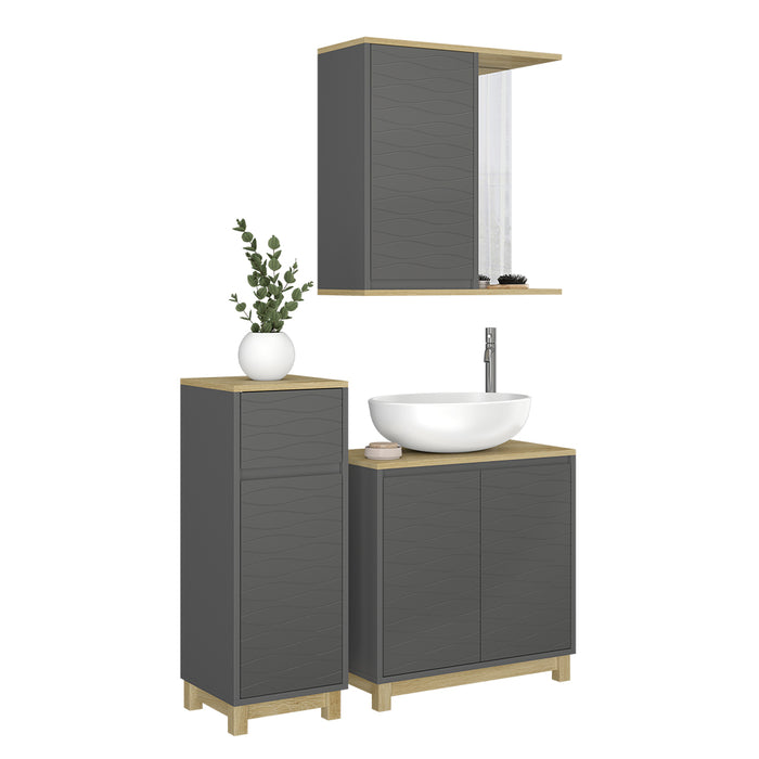 Vicco Set di mobili da bagno Antracite/quercia 3 pezzi, con cabinet midi