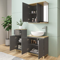 Vicco Set di mobili da bagno Antracite/quercia 3 pezzi, con cabinet midi