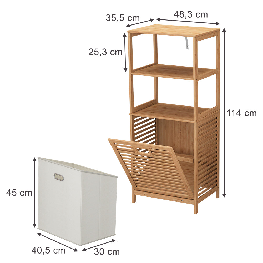 Vicco Mobiletto da bagno Bambù 48.3 x 114 cm con cesto portabiancheria
