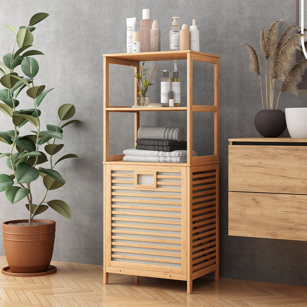 Vicco Mobiletto da bagno Bambù 48.3 x 114 cm con cesto portabiancheria