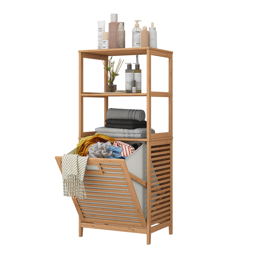 Vicco Mobiletto da bagno Bambù 48.3 x 114 cm con cesto portabiancheria