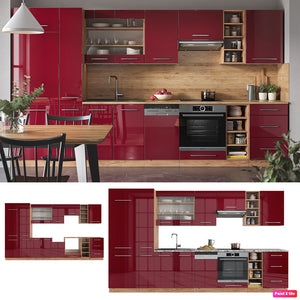 Vicco Cucina componibile Bordeaux lucido/rovere dorato 355 cm , PL Antracite