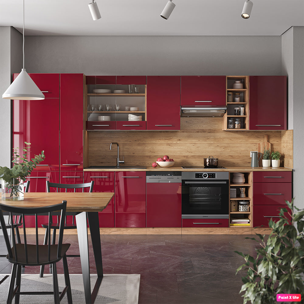 Vicco Cucina componibile Bordeaux lucido/rovere dorato 355 cm , PL Antracite
