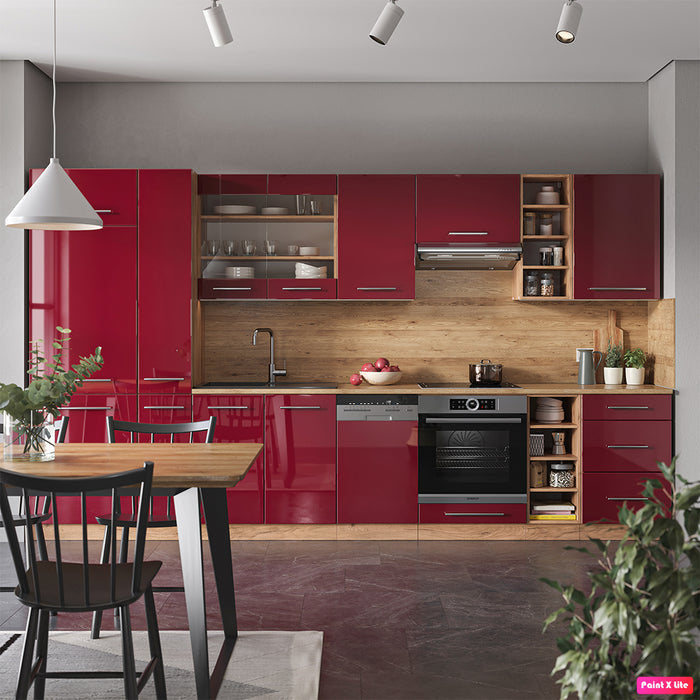 Vicco Cucina componibile Bordeaux lucido/rovere dorato 355 cm , PL Antracite