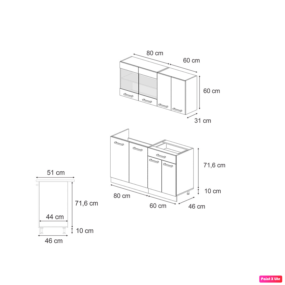 Vicco Cucina monoblocco Quercia dorata/bianco 140 cm PL Marmo