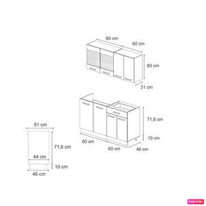 Vicco Cucina monoblocco Quercia dorata/bianco 140 cm PL Marmo