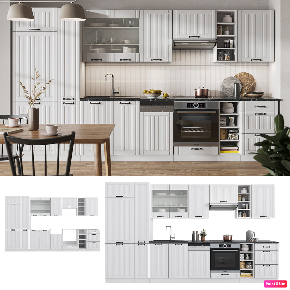Vicco Cucina componibile Casa di campagna bianca/bianco 355 cm , PL Rovere