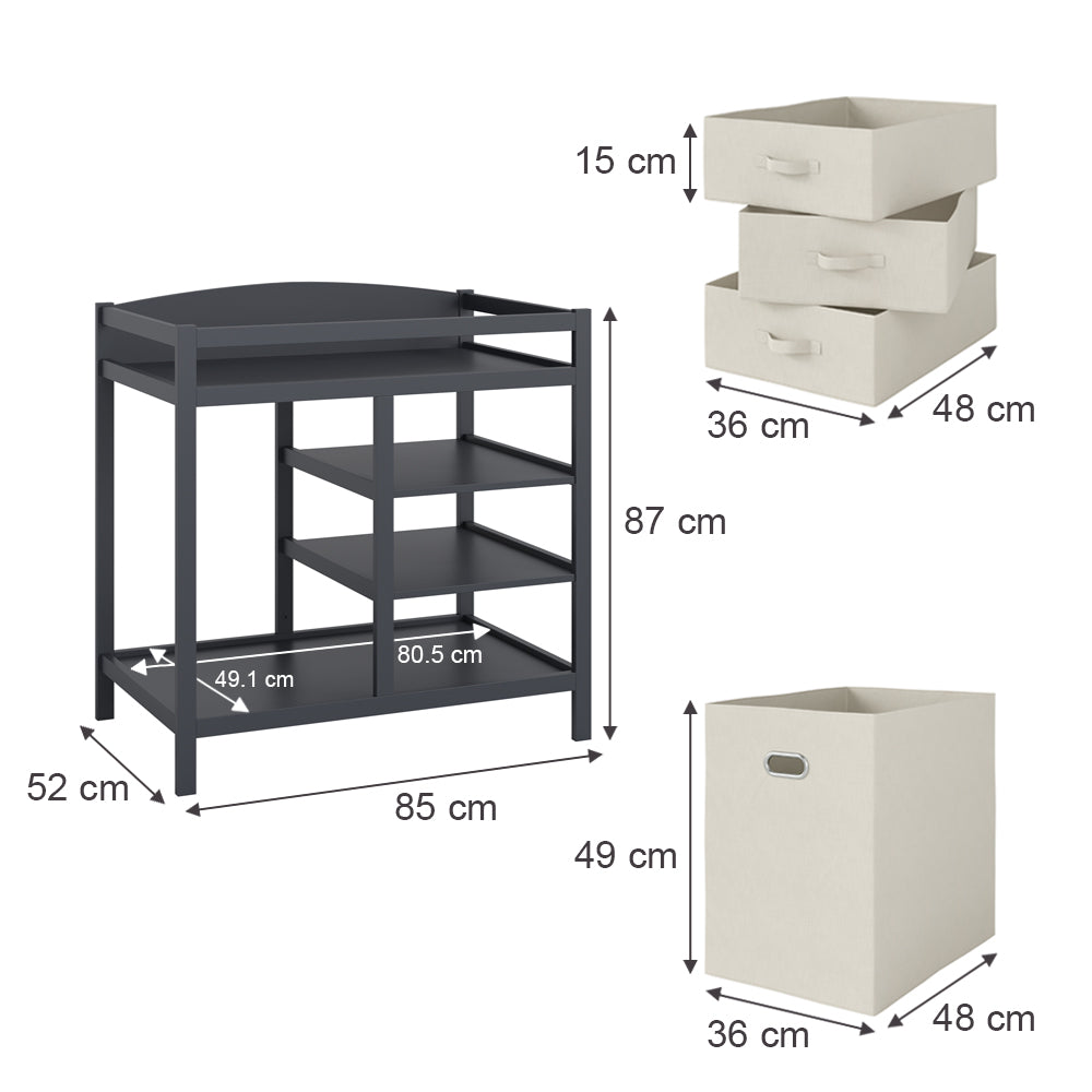 Vicco Fasciatoio Antracite 85 x 87 cm con cassetti in tessuto