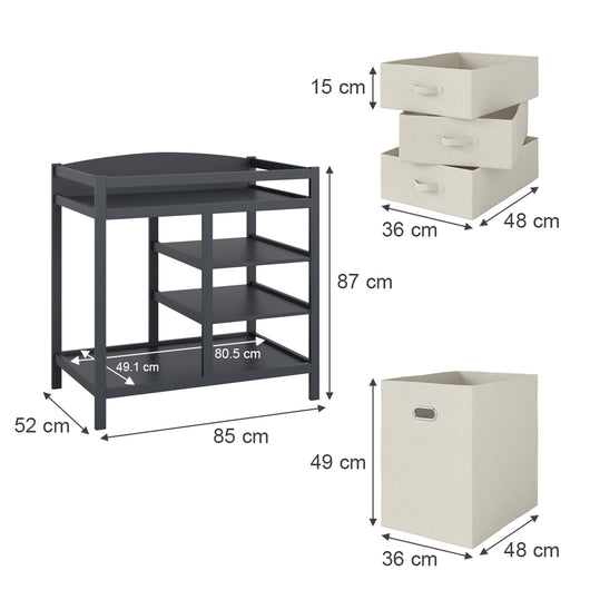 Vicco Fasciatoio Antracite 85 x 87 cm con cassetti in tessuto