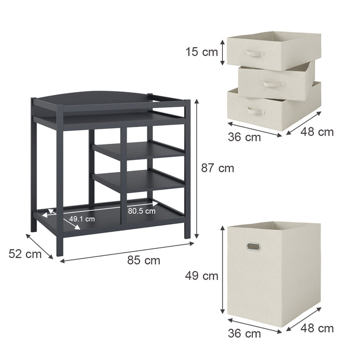 Vicco Fasciatoio Antracite 85 x 87 cm con cassetti in tessuto