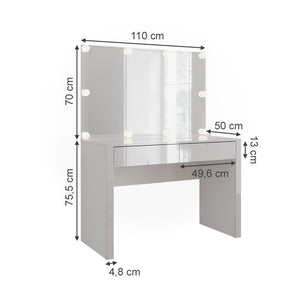 Vicco Tavolo da toilette Bianco lucido/bianco 110 cm con specchio e lampade