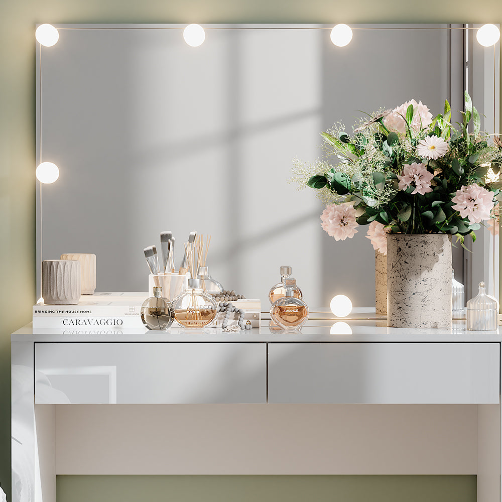 Vicco Tavolo da toilette Bianco lucido/bianco 110 cm con specchio e lampade