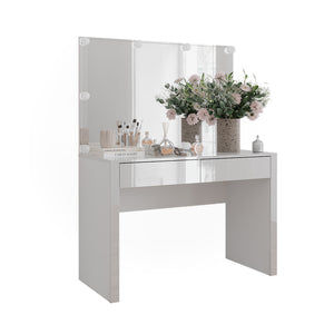 Vicco Tavolo da toilette Bianco lucido/bianco 110 cm con specchio e lampade
