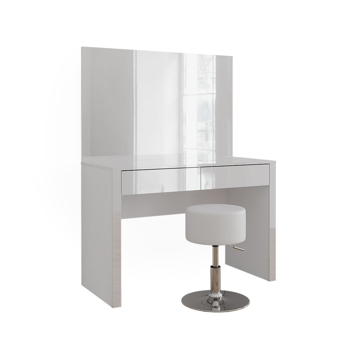 Vicco Tavolino da toilette Bianco lucido/bianco 110 cm con specchio e sgabello
