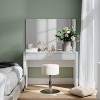 Vicco Tavolino da toilette Bianco lucido/bianco 110 cm con specchio e sgabello