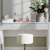 Vicco Tavolino da toilette Bianco lucido/bianco 110 cm con specchio e sgabello