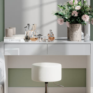 Vicco Tavolino da toilette Bianco lucido/bianco 110 cm con specchio e sgabello