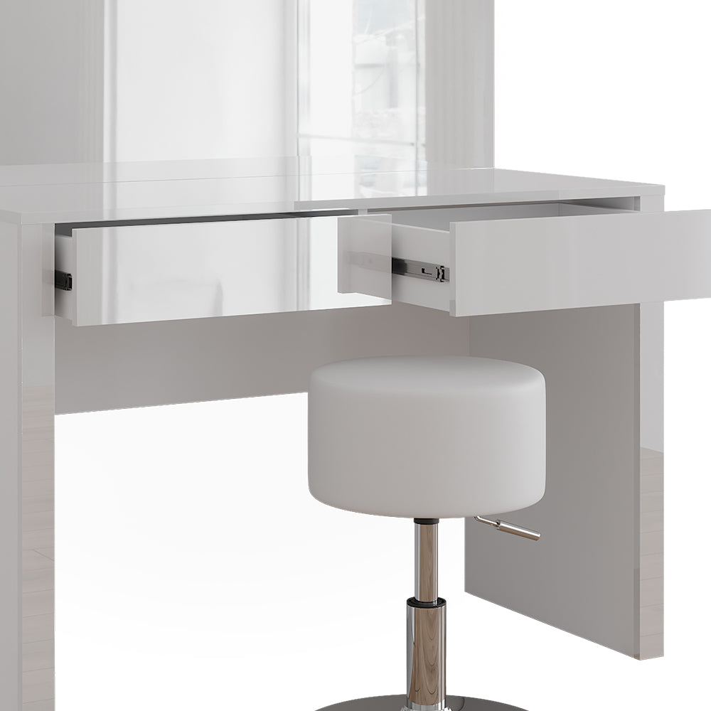 Vicco Tavolino da toilette Bianco lucido/bianco 110 cm con specchio e sgabello