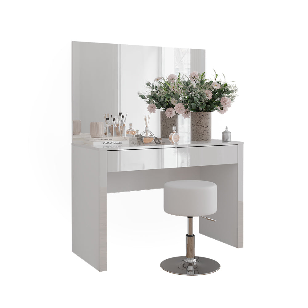 Vicco Tavolino da toilette Bianco lucido/bianco 110 cm con specchio e sgabello