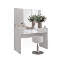 Vicco Tavolino da toilette Bianco lucido/bianco 110 cm con specchio e sgabello