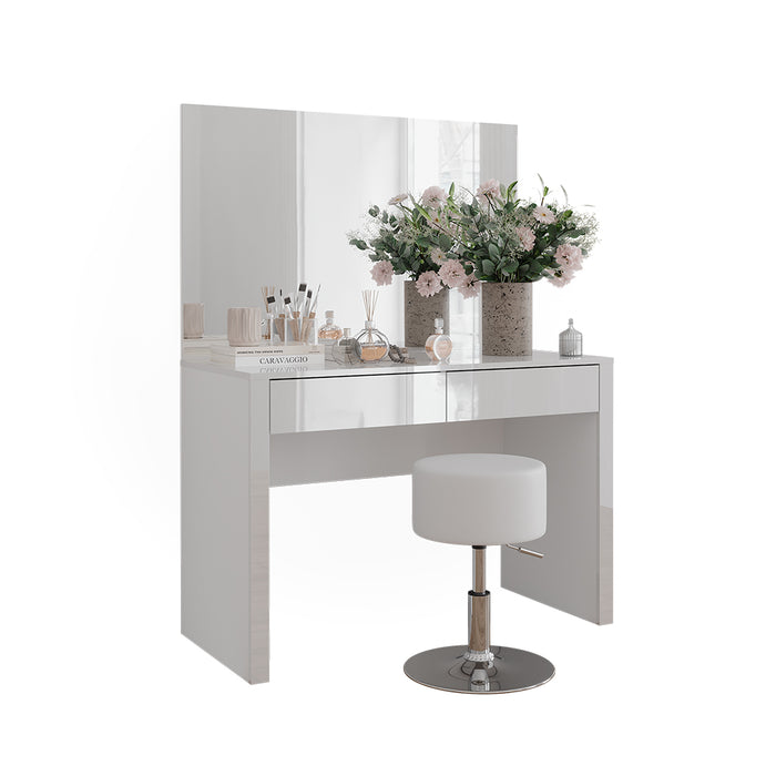 Vicco Tavolino da toilette Bianco lucido/bianco 110 cm con specchio e sgabello