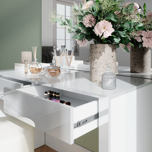 Vicco Tavolino da toilette Bianco lucido/bianco 110 cm con specchio e sgabello