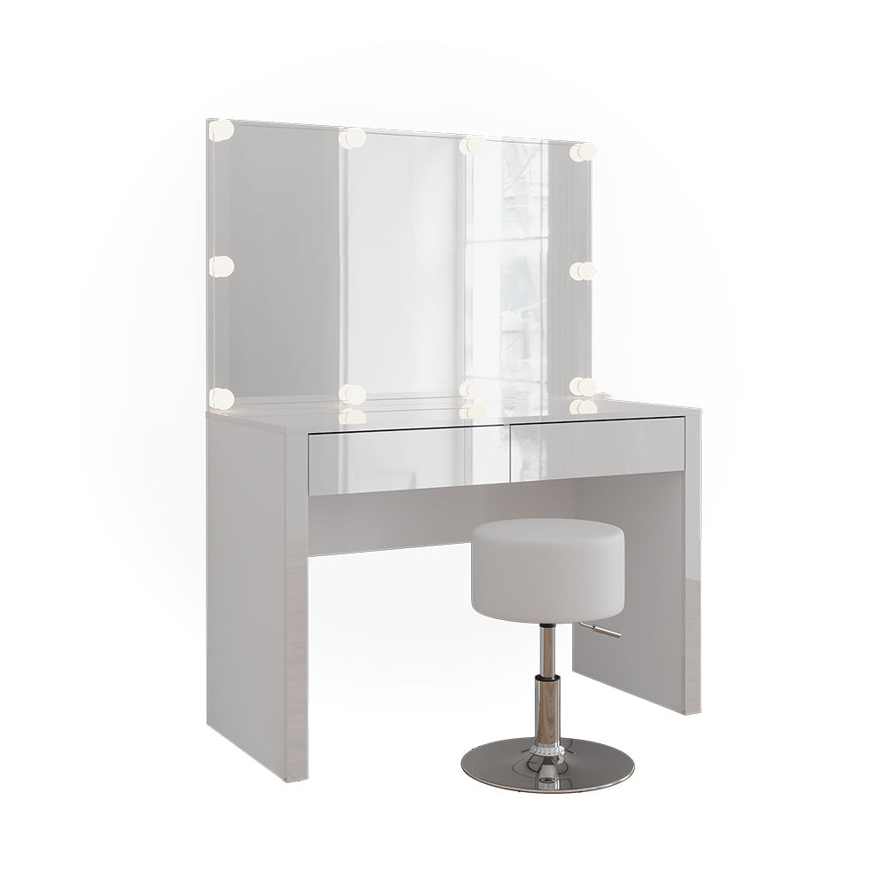 Vicco Tavolo da toilette Bianco lucido/bianco 110 cm con illuminazione a LED e sgabello