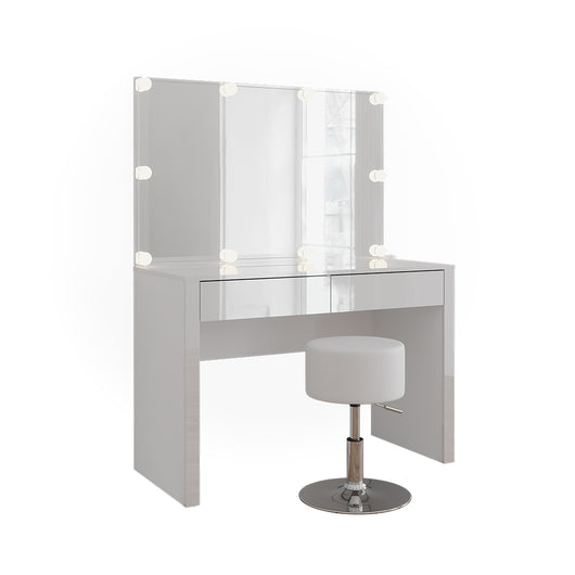 Vicco Tavolo da toilette Bianco lucido/bianco 110 cm con illuminazione a LED e sgabello