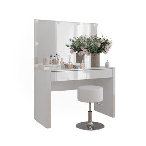 Vicco Tavolo da toilette Bianco lucido/bianco 110 cm con illuminazione a LED e sgabello