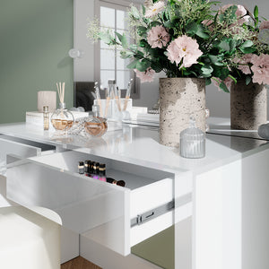 Vicco Tavolo da toilette Bianco lucido/bianco 110 cm con illuminazione a LED e sgabello