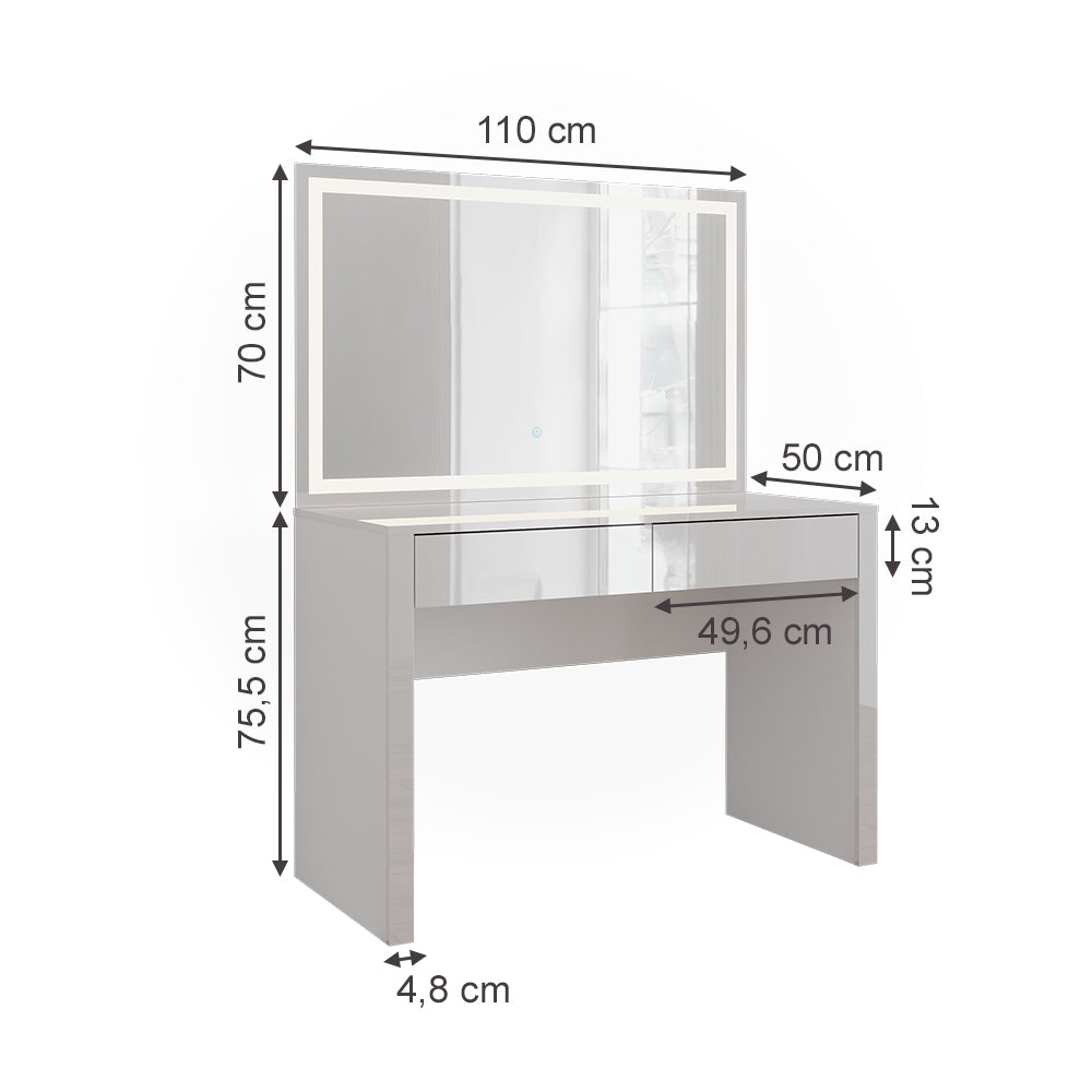Vicco Tavolo da toilette Bianco lucido/bianco 110 cm con specchio a LED