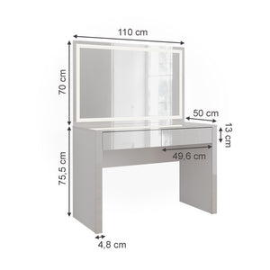 Vicco Tavolo da toilette Bianco lucido/bianco 110 cm con specchio a LED