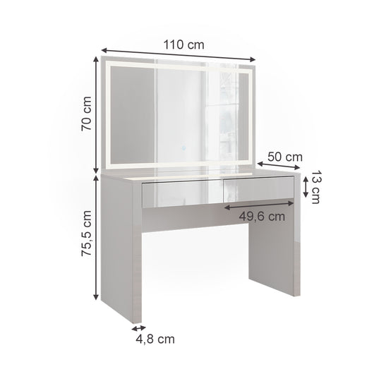 Vicco Tavolo da toilette Bianco lucido/bianco 110 cm con specchio a LED