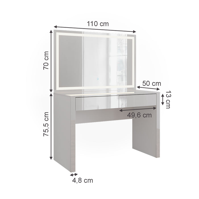 Vicco Tavolo da toilette Bianco lucido/bianco 110 cm con specchio a LED