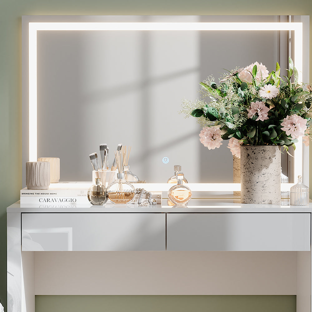 Vicco Tavolo da toilette Bianco lucido/bianco 110 cm con specchio a LED