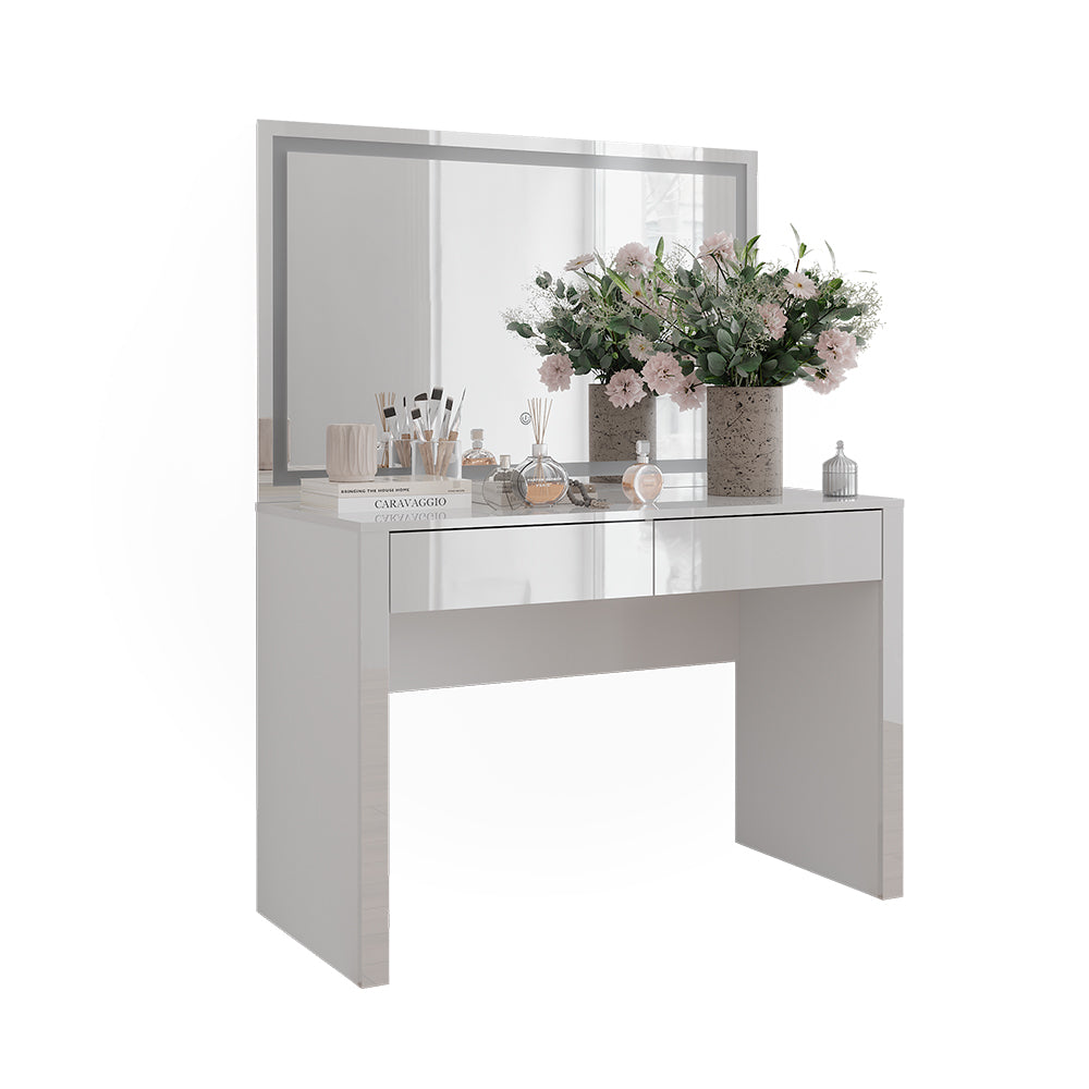 Vicco Tavolo da toilette Bianco lucido/bianco 110 cm con specchio a LED