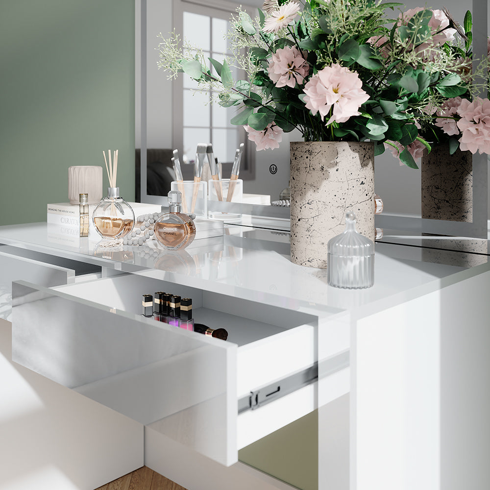 Vicco Tavolo da toilette Bianco lucido/bianco 110 cm con specchio a LED