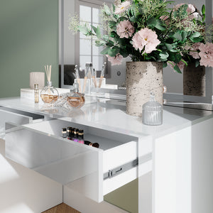 Vicco Tavolo da toilette Bianco lucido/bianco 110 cm con specchio a LED