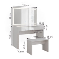 Vicco Tavolo da toilette Bianco lucido/bianco 110 cm con specchio a LED e panca