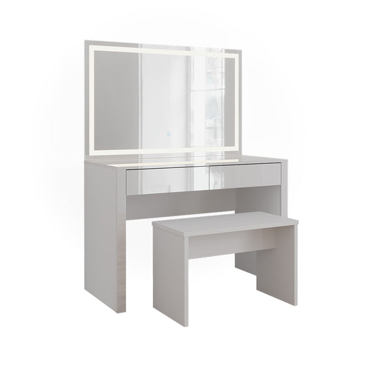 Vicco Tavolo da toilette Bianco lucido/bianco 110 cm con specchio a LED e panca