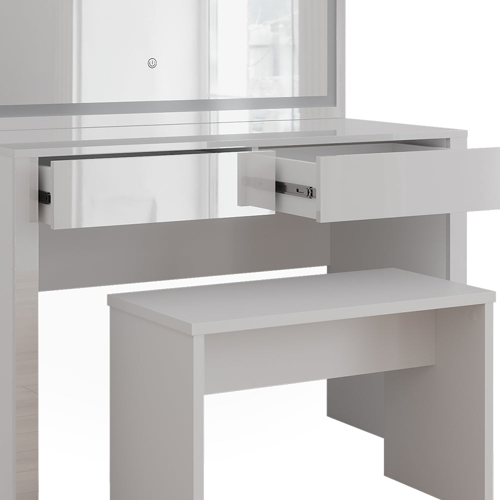 Vicco Tavolo da toilette Bianco lucido/bianco 110 cm con specchio a LED e panca