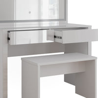 Vicco Tavolo da toilette Bianco lucido/bianco 110 cm con specchio a LED e panca