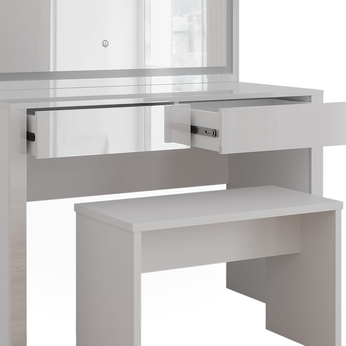 Vicco Tavolo da toilette Bianco lucido/bianco 110 cm con specchio a LED e panca